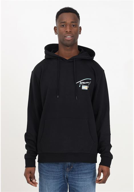 Black men's sweatshirt with metallic logo hood TOMMY JEANS | DM0DM18457BDSBDS